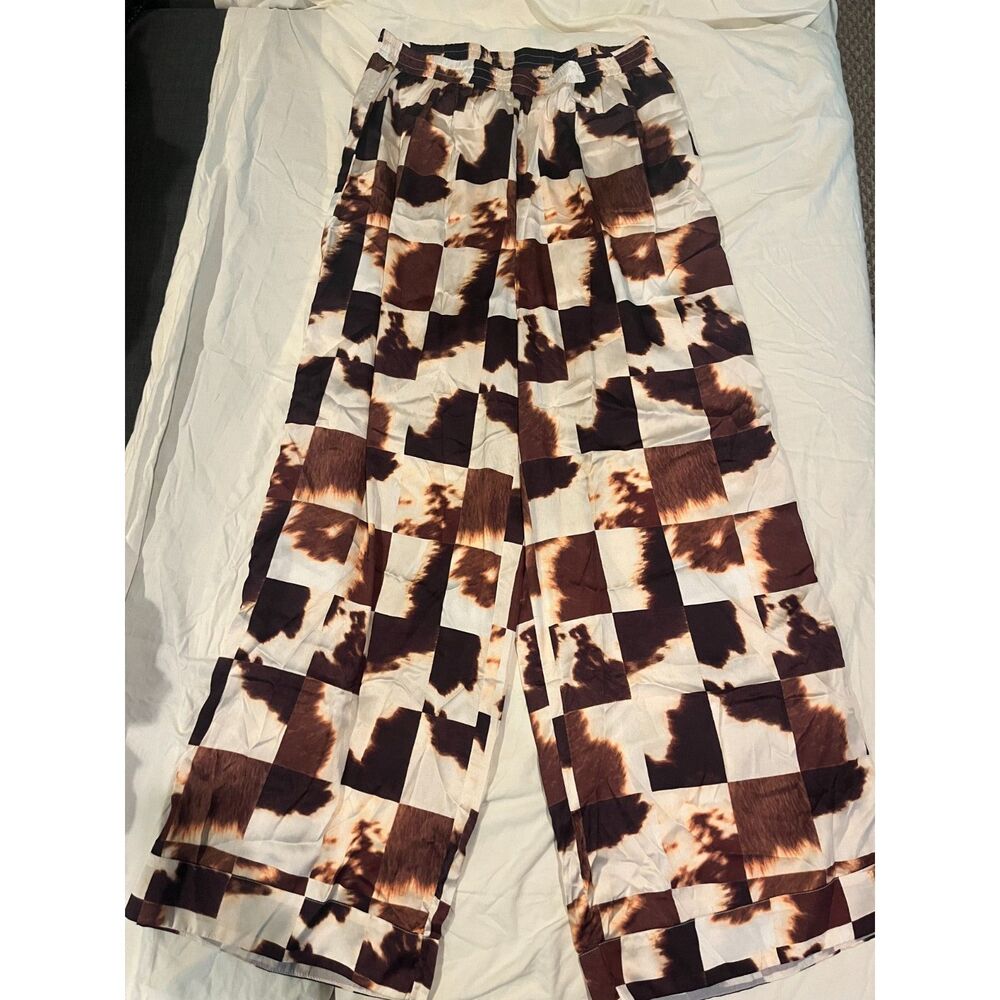 Nasty Gal Patchwork Cow Print Wide Leg Trousers Pants NWT US 14